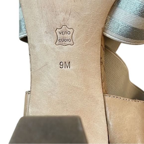 Donald Pliner Vikki Nude Leather Metallic Silver Block Cork Heel Sandals - 9 - Picture 13 of 14
